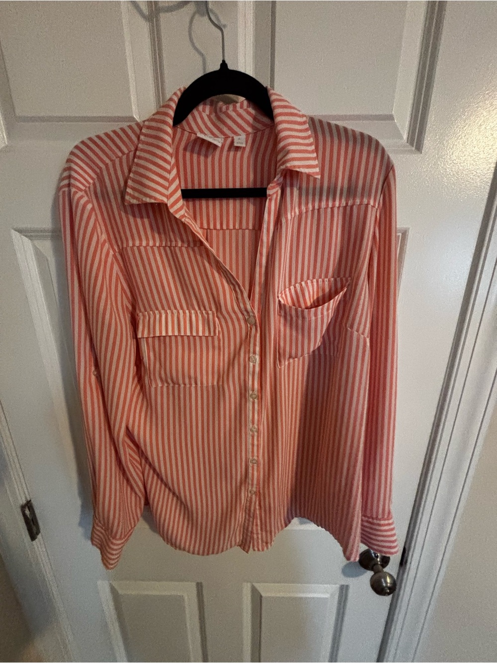 Soho Coral and White Striped Button-Down Shirt